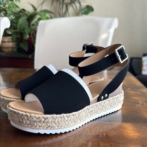 Soda Black and White Espadrille Platform Shoes